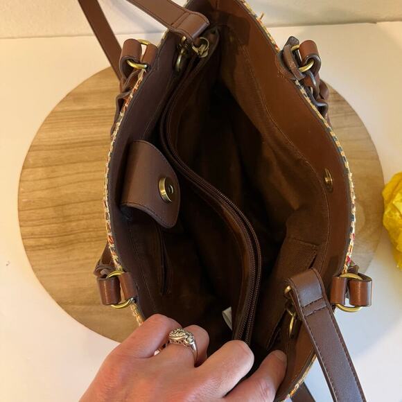Fossil Multi Colored Woven Brown Leather Top Handle Crossbody Medium Bag - Picture 5 of 16